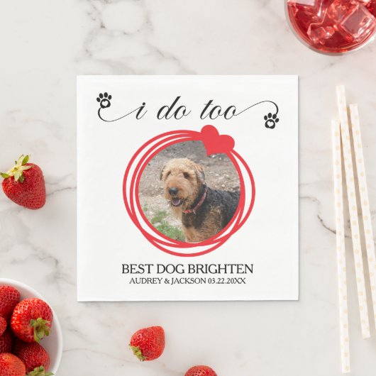 I Do Too Red Heart Wreath Dog Photo Wedding Serviette (Beispiel)