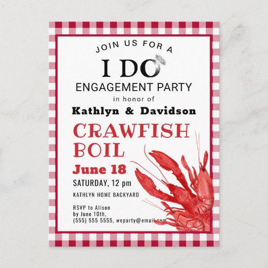 I DO Verlobung Crawfish Boil Party Einladung Postkarte (Vorderseite)