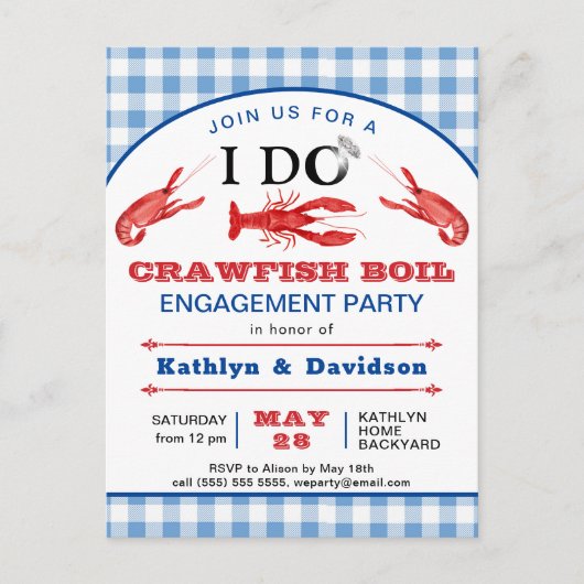 I DO Verlobung Crawfish Boil Party Einladung Postkarte (Vorderseite)