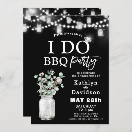 I DO Verlobung Eukalyptus Greenery GRILLEN Party Einladung (Vorne/Hinten)