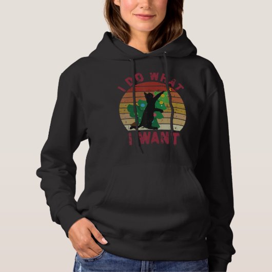 I Do What I Want Black Cat Christmas Tree Cat Hoodie (Vorderseite)
