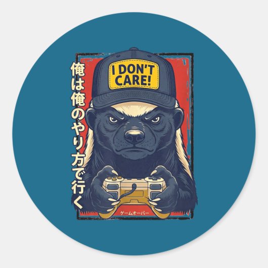 I Don’t Care - Honey Badger Gamer Design Runder Aufkleber (Vorderseite)