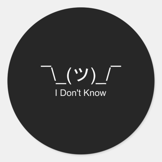 I Don't Know Shrug Humorous Ascii Emoticon  Runder Aufkleber (Vorderseite)