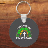 I Don't Need Luck I Have Jesus Rainbow Shamrock Ir Schlüsselanhänger (Vorderseite)