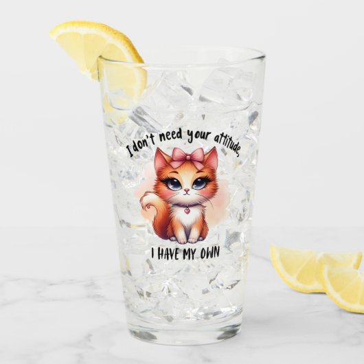 I Don't Need Your Attitude Funny Cat Lover Gift Glas (Vorderseite Ice)
