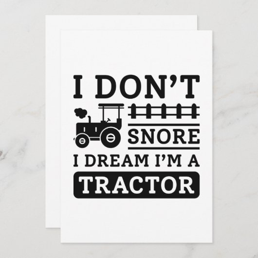 I Don't Snore I Dream I'm A Tractor Dankeskarte (Vorne/Hinten)