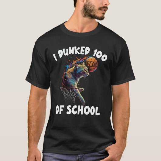 I Dunked 100 Days Of School Cat Basketball 100Days T-Shirt (Vorderseite)