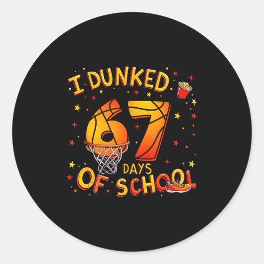 I Dunked 67 Days Of School Basketball Boys Kids Runder Aufkleber (Vorderseite)