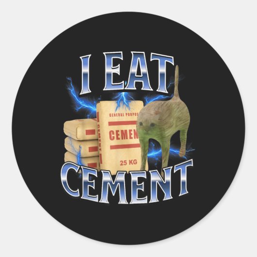 I Eat Cement Cursed Cat Funny Oddly Specific Meme  Runder Aufkleber (Vorderseite)