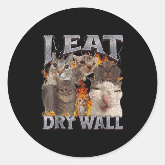 I Eat Drywall Funny Cat Meme Bootleg Graphic  Runder Aufkleber (Vorderseite)