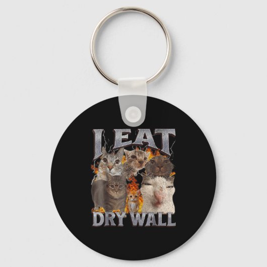 I Eat Drywall Funny Cat Meme Bootleg Graphic Schlüsselanhänger (Vorderseite)