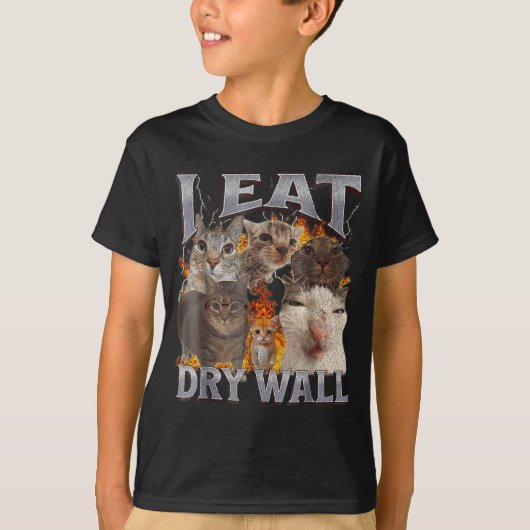 I Eat Drywall Funny Cat Meme Bootleg Graphic  T-Shirt (Vorderseite)