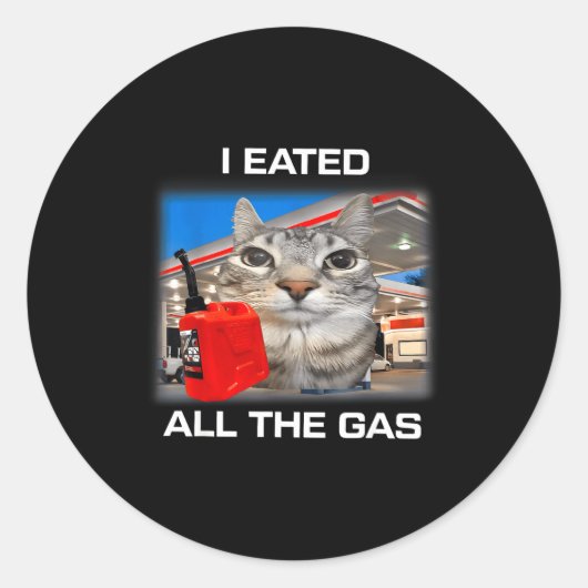 I Eated All The Gas Funny Silly Staring Cat Meme G Runder Aufkleber (Vorderseite)