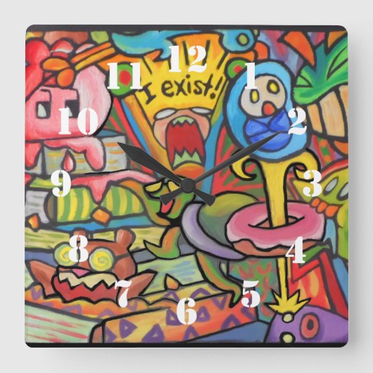 I Exist By Squid Fear City Quadratische Wanduhr (Vorderseite)
