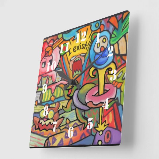 I Exist By Squid Fear City Quadratische Wanduhr (Winkel)