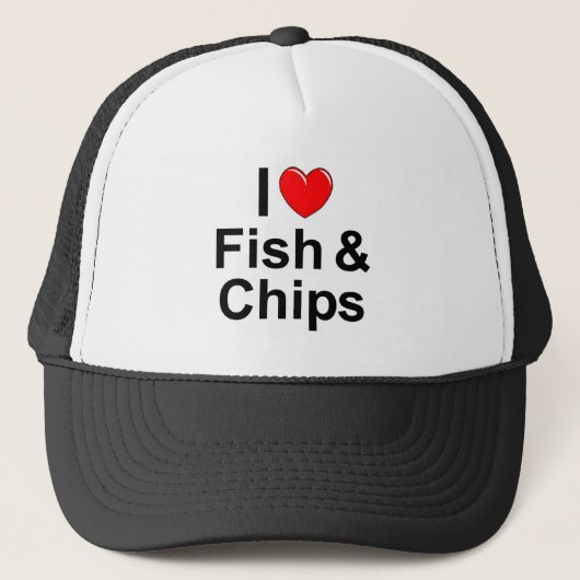 I Fische u. Chips der Liebe-(Herz) Truckerkappe (Vorderseite)