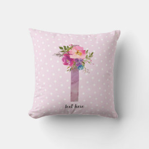 i, Floral Monogramm initial, Aquarellfarbe Blume Kissen