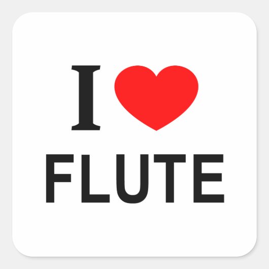 I ❤️ FLUTE I LIEBE FLUTE I HERZFLUT QUADRATISCHER AUFKLEBER (Vorderseite)