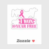 I Fought And I Won 10 Year Free Breast Cancer Awar Aufkleber (Blatt)
