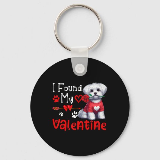 I Found My Valentine Maltese With Flower Cute Hear Schlüsselanhänger (Vorderseite)