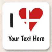 I (Funky Heart Shaped Danish Flag) Ihr Text Getränkeuntersetzer (Vorderseite)