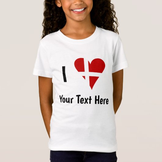 I (Funky Heart Shaped Danish Flag) Ihr Text T-Shirt (Vorderseite)