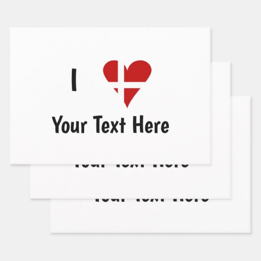 I (Funky Heart Shaped Danish Flag) Your Text Geschenkpapier Set (Set)