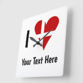 I (Funky Heart Shaped Danish Flag) Your Text Quadratische Wanduhr (Winkel)