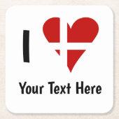 I (Funky Heart Shaped Danish Flag) Your Text Rechteckiger Pappuntersetzer (Vorderseite)