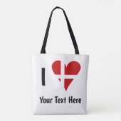 I (Funky Heart Shaped Danish Flag) Your Text Tasche (Rückseite)
