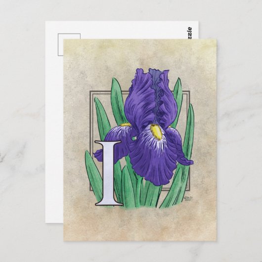 I für Iris Blume Monogramm Zeichnend Postkarte (Vorne/Hinten)
