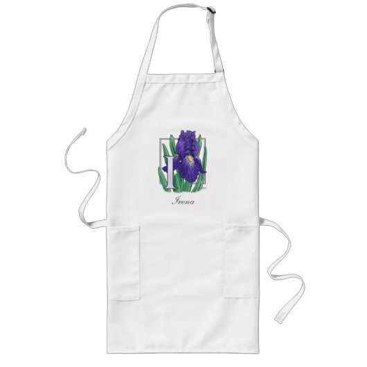I für Iris-Blumen-Monogramm Lange Schürze (Vorne)