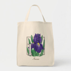 I für Iris-Blumen-Monogramm Tragetasche