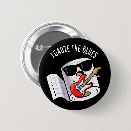 I Gauze die Blues Funny First Aid Puff Dark BG Button (Vorne & Hinten)