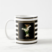 I Gold Floral Monogram | Schwarz-weiße Streifen Kaffeetasse (Links)