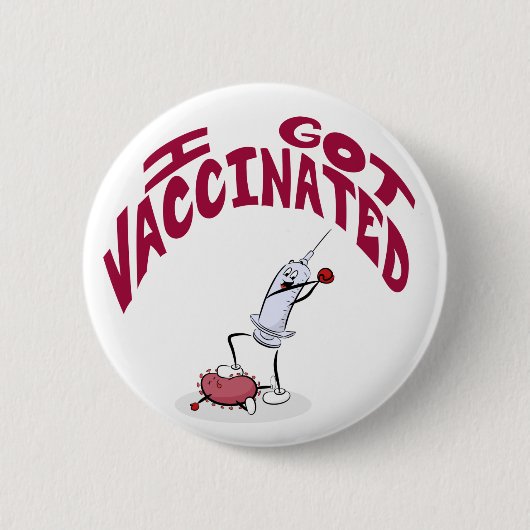 "I GOT VACCINATED" Alberne Cartoon Spritze und Vir Button (Vorderseite)
