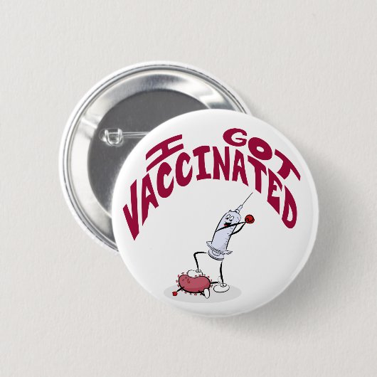 "I GOT VACCINATED" Alberne Cartoon Spritze und Vir Button (Vorne & Hinten)