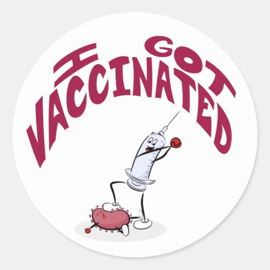 "I GOT VACCINATED" Alberne Cartoon Spritze und Vir Runder Aufkleber (Vorderseite)