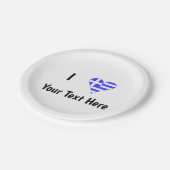 I (Griechisches Flaggenherz) Ihr Text Pappteller (Schrägansicht)