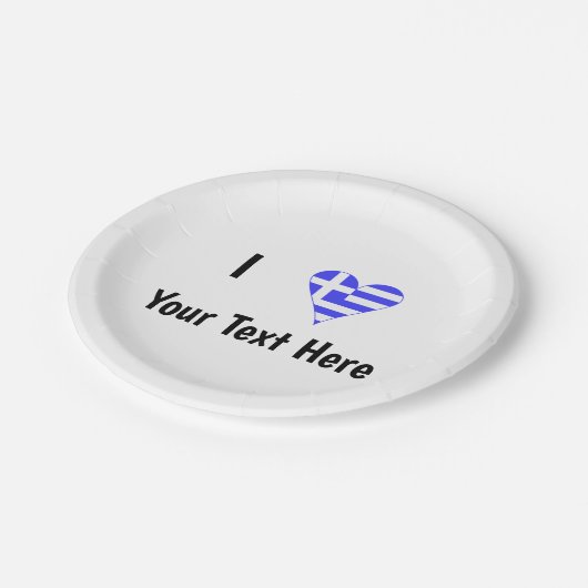 I (Griechisches Flaggenherz) Ihr Text Pappteller (Schrägansicht)