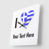 I (Griechisches Flaggenherz) Ihr Text Quadratische Wanduhr (Winkel)