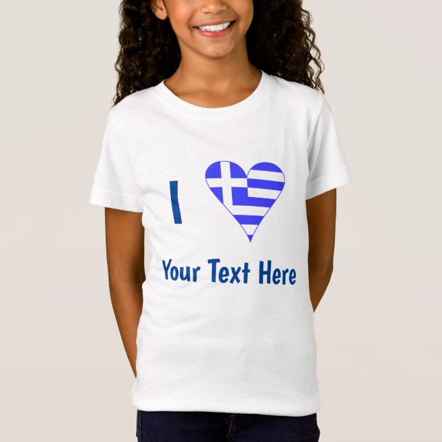 I (Griechisches Flaggenherz) Ihr Text-T - Shirt (Vorderseite)