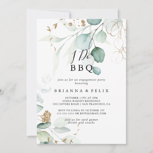 I GRILLEN Gold Eucalyptus Engagement Party Einladung (Vorderseite)