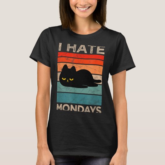 I Hate Mondays Retro Cat – Funny Lazy Cat T-Shirt (Vorderseite)