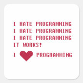 I HATE PROGRAMMIERING QUADRATISCHER AUFKLEBER (Vorderseite)