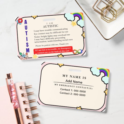 I Have Autism ID Personalized Autistic Name Badge Ausweis (Büro)
