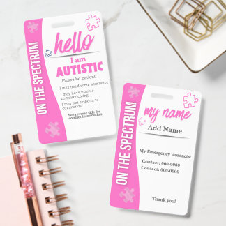 I Have Autism ID Personalized Autistic Name Badge Ausweis