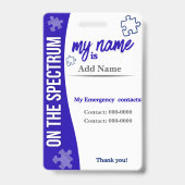 I Have Autism ID Personalized Autistic Name Badge Ausweis (Rückseite)