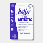 I Have Autism ID Personalized Autistic Name Badge Ausweis (Vorderseite)