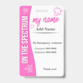 I Have Autism ID Personalized Autistic Name Badge Ausweis (Rückseite)
